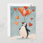 Carte Postale Pingouin adorable avec des ballons cardiaques (Devant / Derrière)