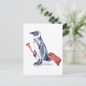 Carte Postale Pingouin africain avec valise (Debout devant)