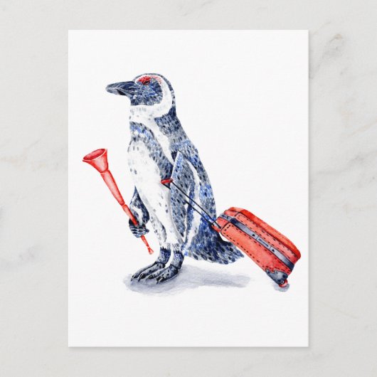 Carte Postale Pingouin africain avec valise (Devant)