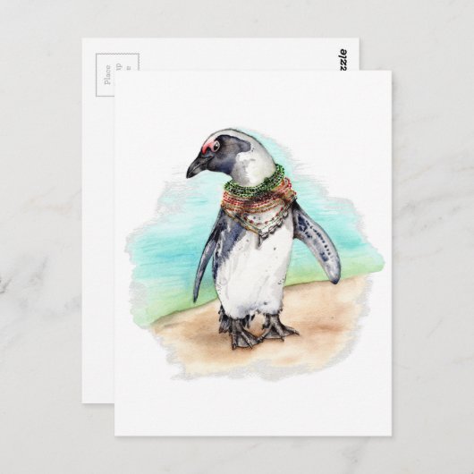 Carte Postale Pingouin africain sur une plage (Devant / Derrière)