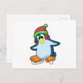 Carte Postale Pingouin at Ice skating with Ice skates (Devant / Derrière)