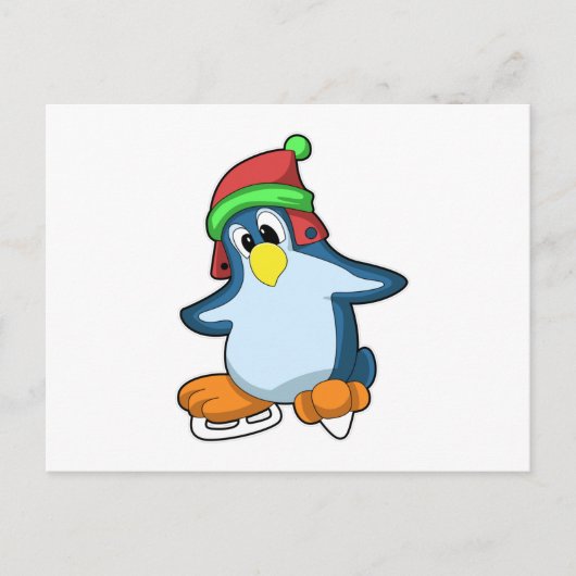 Carte Postale Pingouin at Ice skating with Ice skates (Devant)