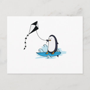 Carte Postale Pingouin au Kite Surfing