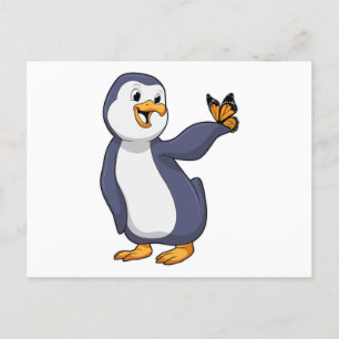 Carte Postale Pingouin avec papillon