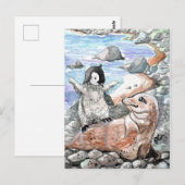Carte Postale Pingouin avec phoque bébé (Devant / Derrière)