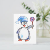 Carte Postale Pingouin blanc mignon avec Lollipop (Debout devant)