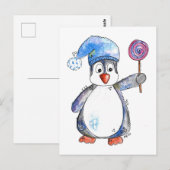 Carte Postale Pingouin blanc mignon avec Lollipop (Devant / Derrière)
