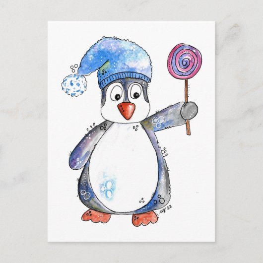 Carte Postale Pingouin blanc mignon avec Lollipop (Devant)