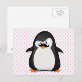 Carte Postale Pingouin Blanc Noir Mignonne Et Moustache Drôle (Devant / Derrière)