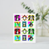 Carte Postale Pingouin Cartoon Oiseaux Collage d'art Abstrait (Debout devant)