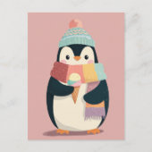 Carte Postale Pingouin Cartoony mignonne Manger Crème de glace N (Devant)