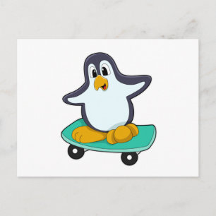 Carte Postale Pingouin comme patineur sur skateboard