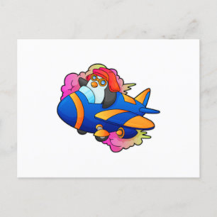Carte Postale Pingouin comme pilote avec avion