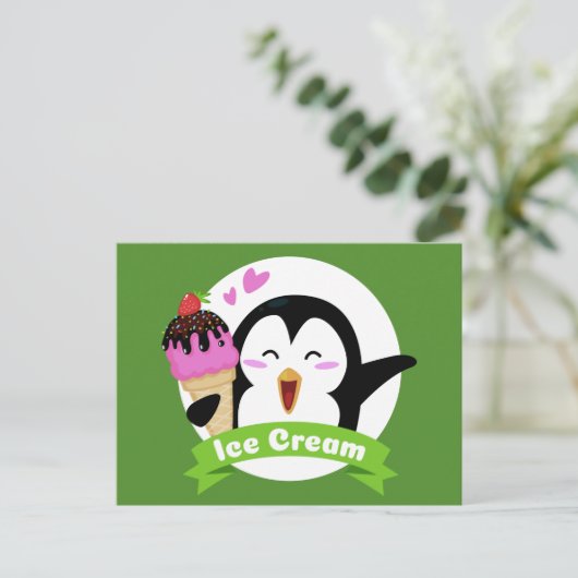 Carte postale Pingouin crème glacée (Debout devant)