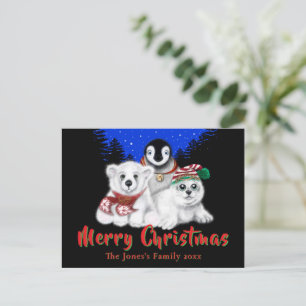 Carte Postale Pingouin de Noël bébé phoque de l'ours polaire