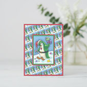 CARTE POSTALE PINGOUIN DE NOËL FRAÎCHE EN VERT, VACANCES (Debout devant)