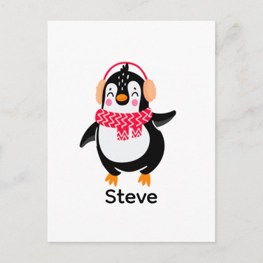 Carte Postale Pingouin de Noël Jolly en écharpe avec des bouffée (Devant)