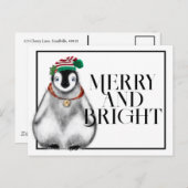 Carte Postale Pingouin de Noël mignon, animaux arctiques festifs (Devant / Derrière)