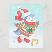 Carte Postale Pingouin de patinage sur glace bleu (Devant)