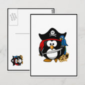 Carte Postale Pingouin de pirate mignon avec coffre au trésor (Devant / Derrière)