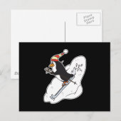 Carte Postale pingouin de ski heureux (Devant / Derrière)