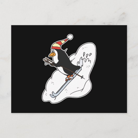 Carte Postale pingouin de ski heureux (Devant)