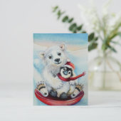 Carte Postale Pingouin de Whimsical et Ours Polaire Aquarelle Ar (Debout devant)