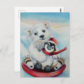 Carte Postale Pingouin de Whimsical et Ours Polaire Aquarelle Ar (Devant / Derrière)