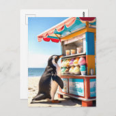 Carte Postale Pingouin D'Été Au Stand De Crème De Glace (Devant / Derrière)