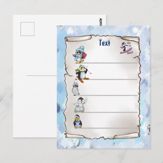 Carte Postale Pingouin d'hiver (Devant / Derrière)