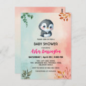 Carte Postale Pingouin doux mignon baby shower de fleurs de prin (Devant / Derrière)