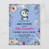Carte Postale Pingouin doux mignon baby shower de fleurs rustiqu (Devant)