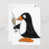 Carte Postale Pingouin drôle avec Champagne (Devant / Derrière)