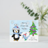 Carte Postale Pingouin et oiseau de Noël blanc (Debout devant)