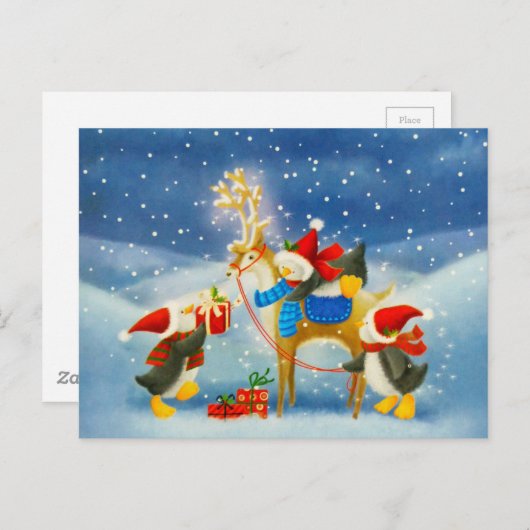 Carte Postale Pingouin et rennes (Devant / Derrière)