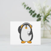 Carte Postale Pingouin et téléphone mobile avec casque (Debout devant)