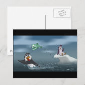 Carte Postale Pingouin "Go Fish" avec Arrière - plan (Devant / Derrière)