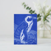 Carte Postale Pingouin Linocut Bleu (Debout devant)