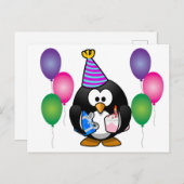 Carte Postale Pingouin mignon avec ballon (Devant / Derrière)