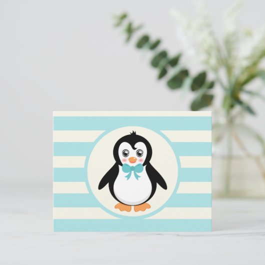 Carte Postale Pingouin mignon avec Bowtie Turquoise (Debout devant)