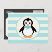 Carte Postale Pingouin mignon avec Bowtie Turquoise (Devant / Derrière)
