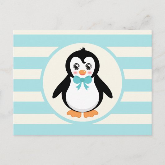 Carte Postale Pingouin mignon avec Bowtie Turquoise (Devant)