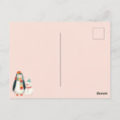Carte Postale Pingouin mignon avec Snowman Pastel Noël rose (Dos)