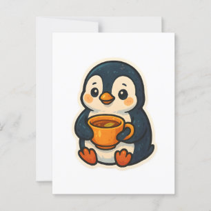 Carte Postale Pingouin mignon avec une tasse de thé