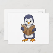 Carte Postale Pingouin Nerd avec Livre (Devant / Derrière)