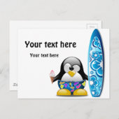 Carte Postale Pingouin surfer avec glace (Devant / Derrière)