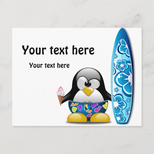Carte Postale Pingouin surfer avec glace (Devant)