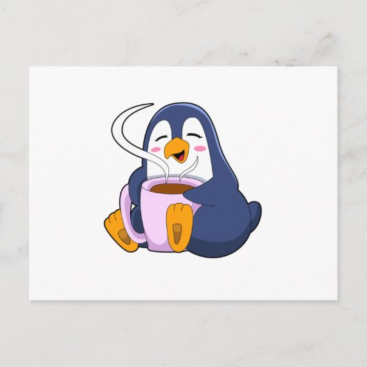 Carte Postale Pingouin with Cup of Coffee (Devant)