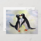 Carte postale Pingouins aquarelle (Devant / Derrière)