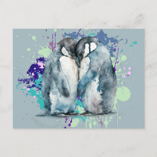 Carte Postale Pingouins aquarelles